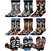 Cutecrop 6 Pairs Novelty Whiskey Socks for Men Funny Bourbon Scotch Crew Socks Drink Party Bar Whiskey Lovers Gifts for Groosmen Bourbon Wedding Birthday Gag Gifts