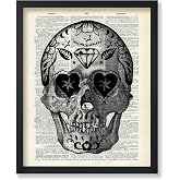 Poster Master Sugar Skull Print - Day of the Dead Poster - Dictionary Art - Gift for Men, Women - Halloween Wall Design - Cool Gothic Decor for Bedroom, Living Room - 8x10 UNFRAMED Wall Art