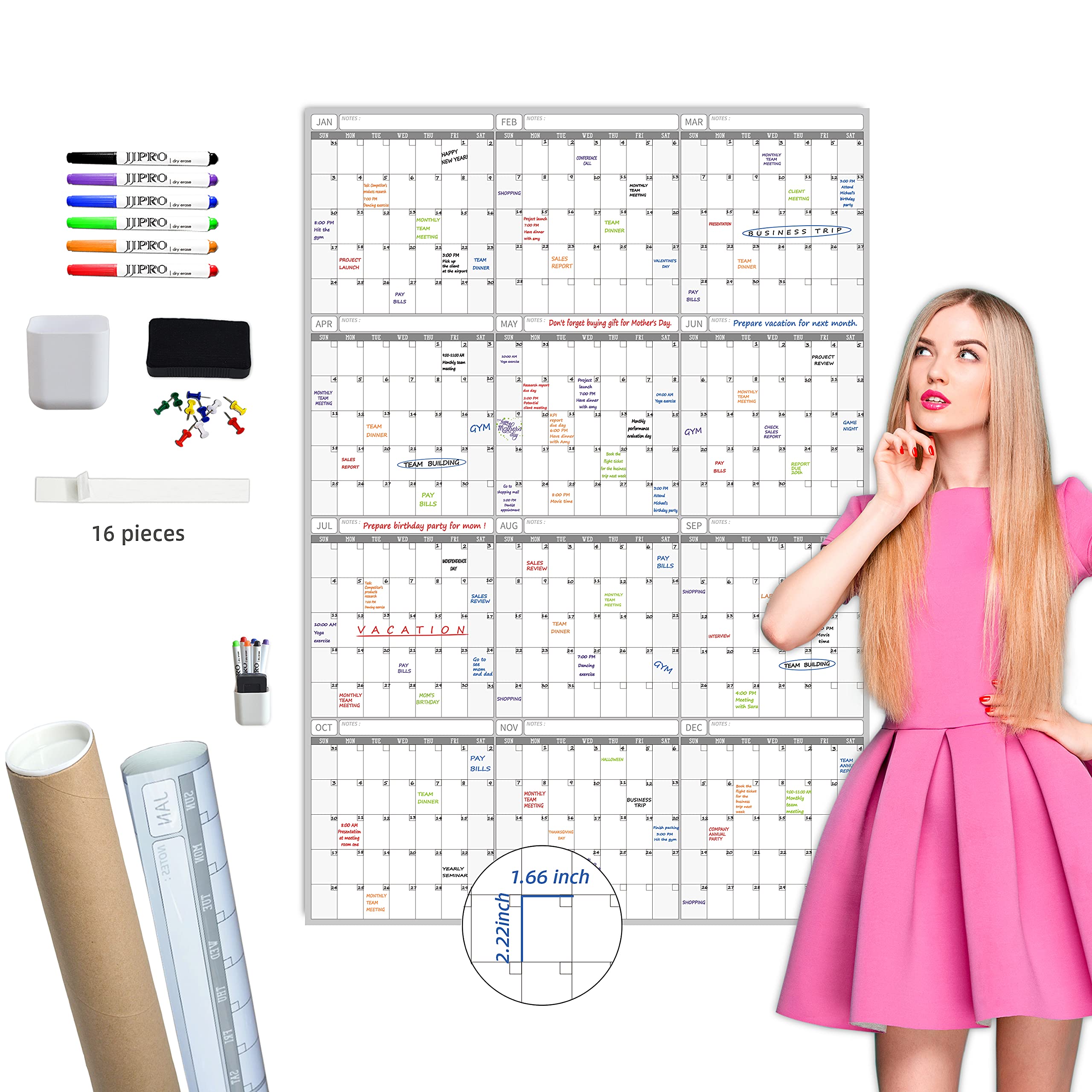 Photo 1 of 2026 Large Dry Erase Wall Calendar - 52x36 Inches - Blank Undated Yearly Calendar - Whiteboard Premium Laminated Planner - Reusable Laminated Office Jumbo 12-Month Calendar (Vertical)