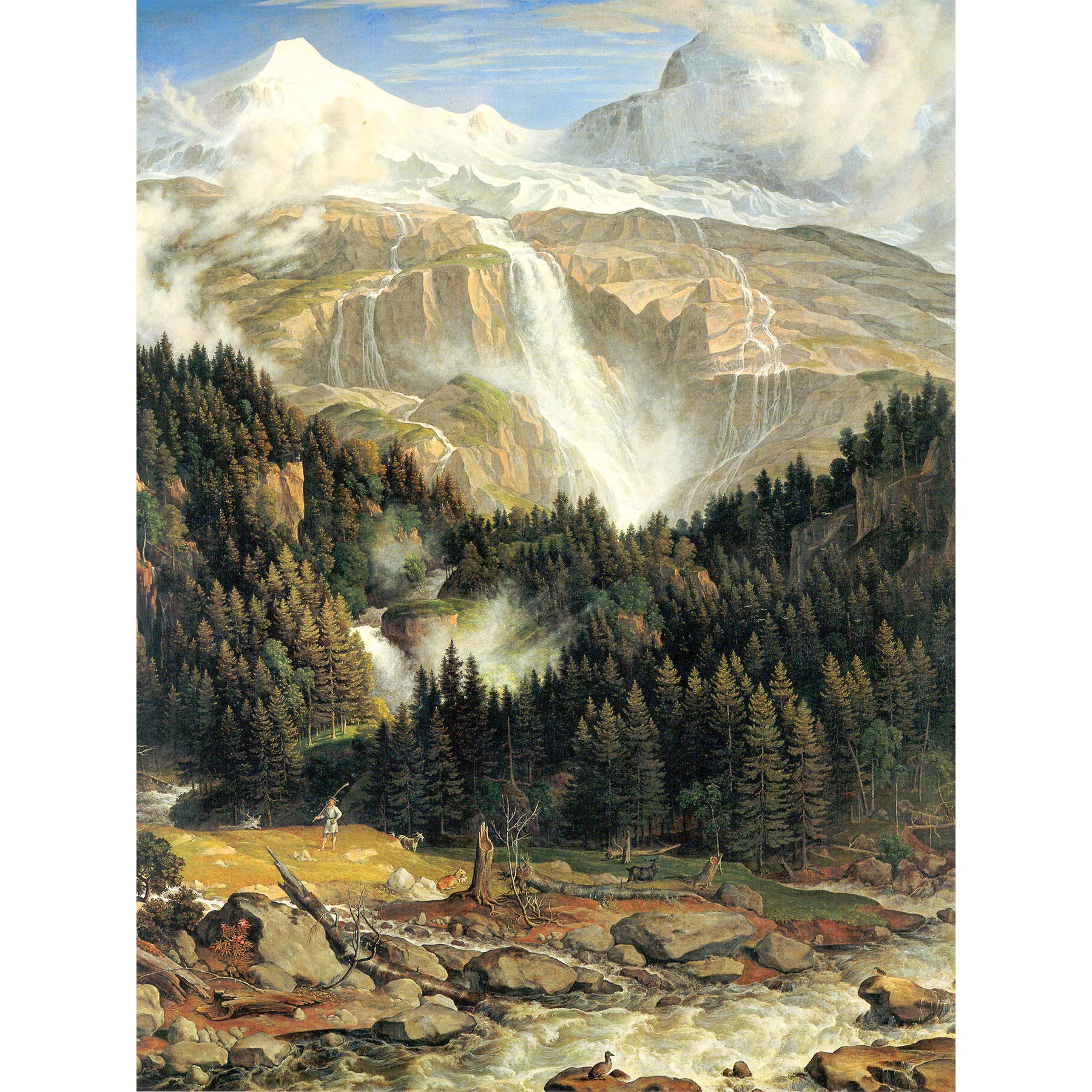 Koch Schmadribachfall Waterfall Switzerland Painting Premium Wall Art Canvas Print 18X24 Inch