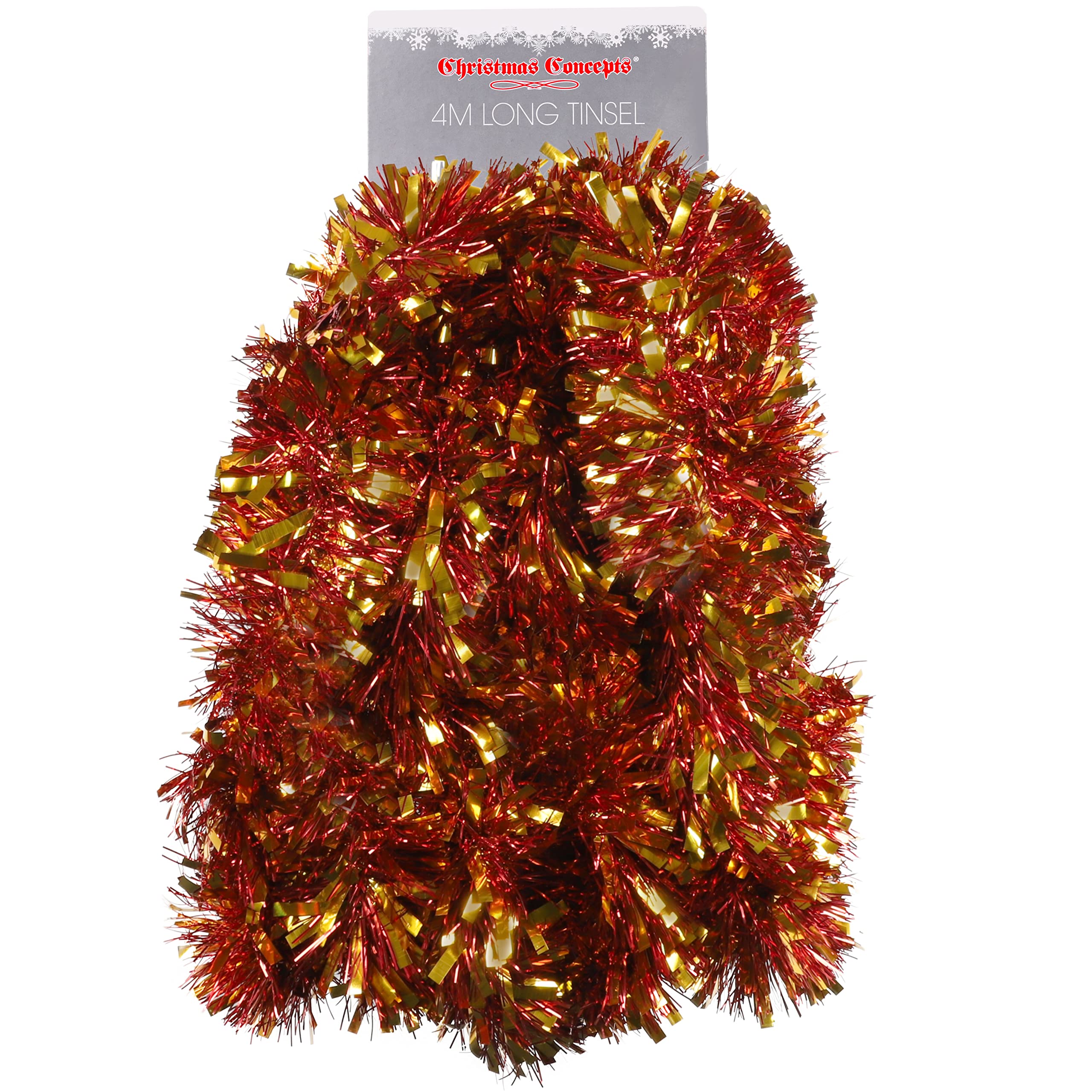 Christmas Concepts® 4m (13ft) Metre Chunky/Fine Christmas Tinsel - Christmas Decoration Tinsel (RED & GOLD)