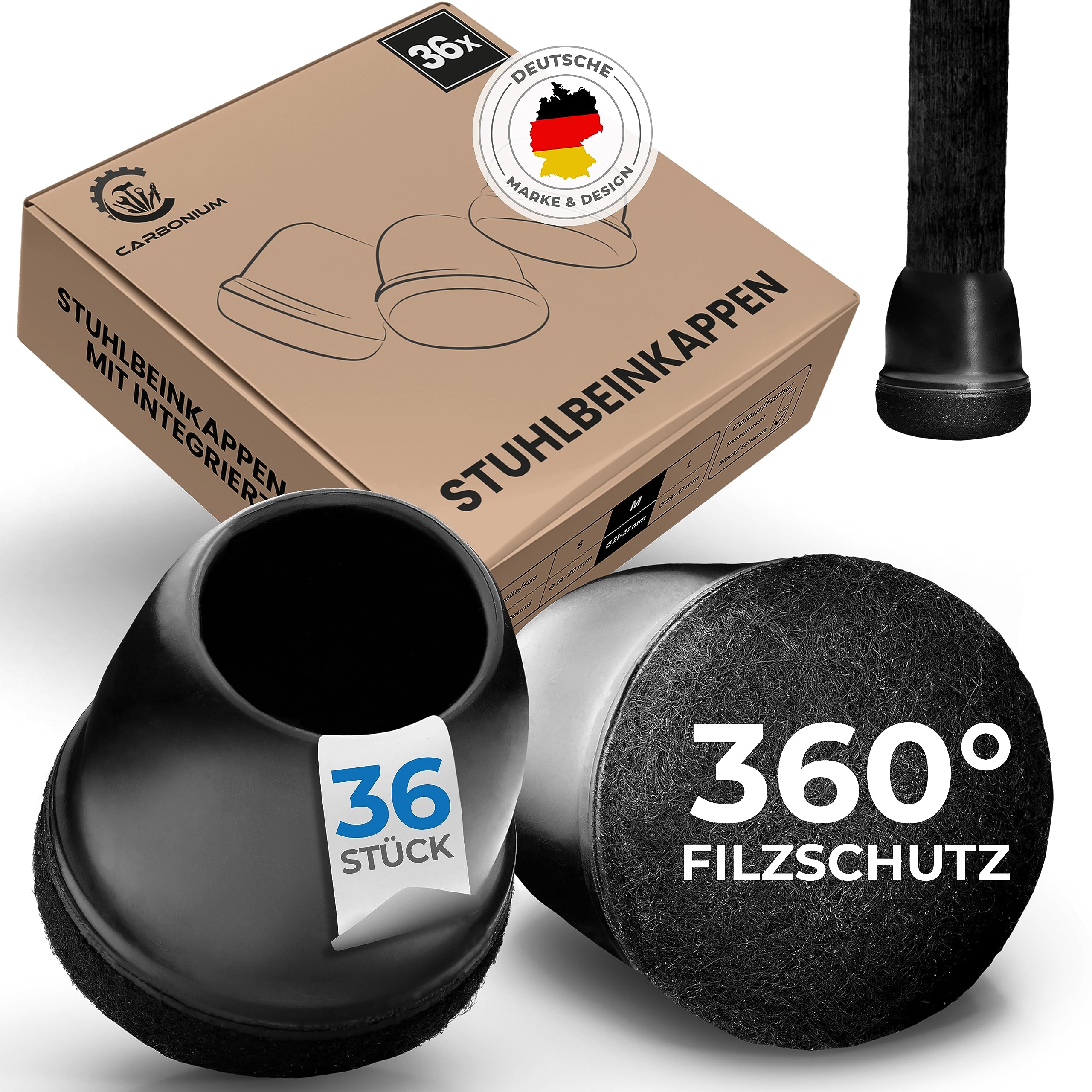 36 Chair Leg Caps with Black Felt - Also Ideal for Slanted Chair Legs - Durable Chair Leg Protectors for Chairs [Round] - Premium Felt Gliders for Chairs with 14-20 mm Diameter — image 1