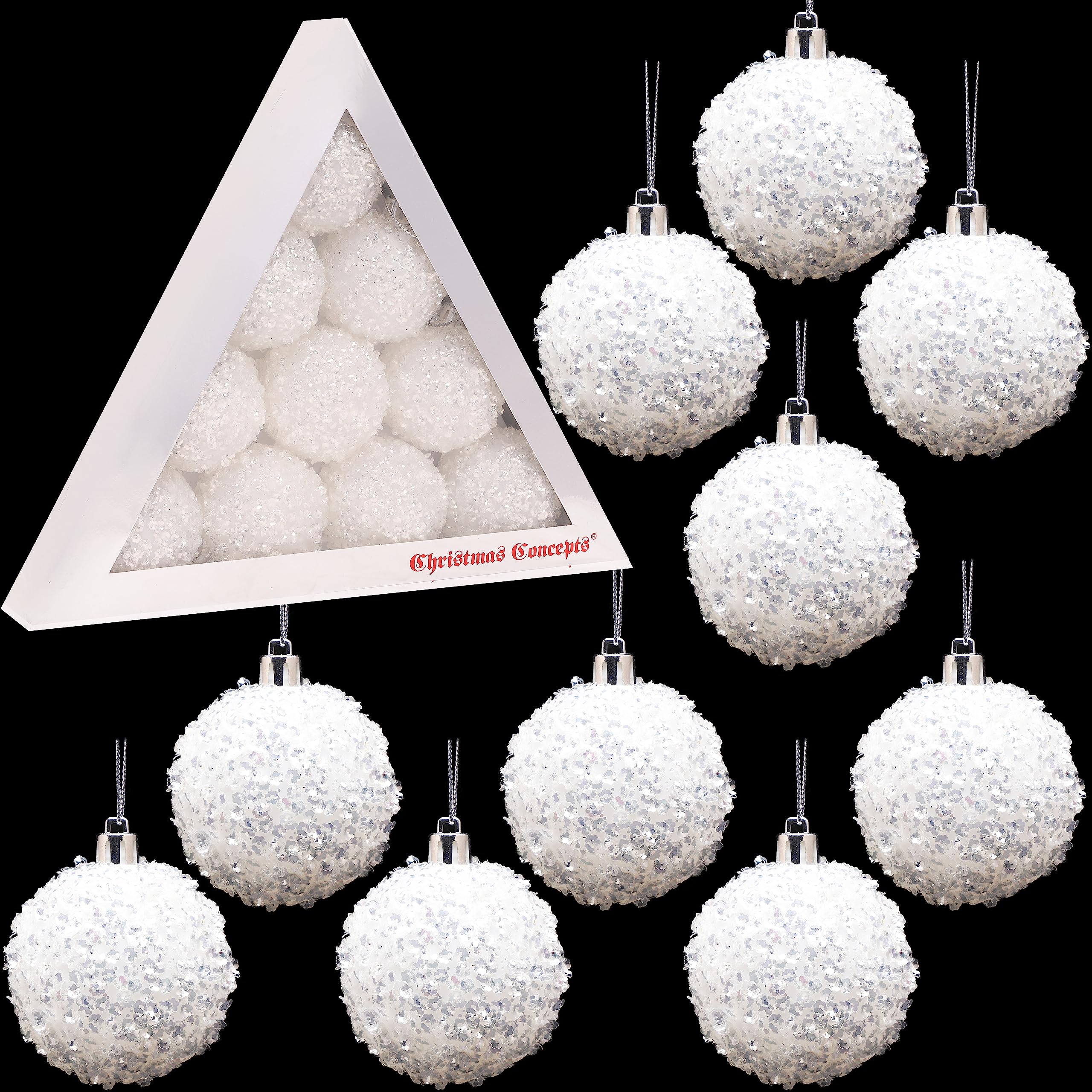 Christmas Concepts® Pack of 10-60mm (2.4") Christmas Tree Baubles - Iridescent White Sparkle Baubles