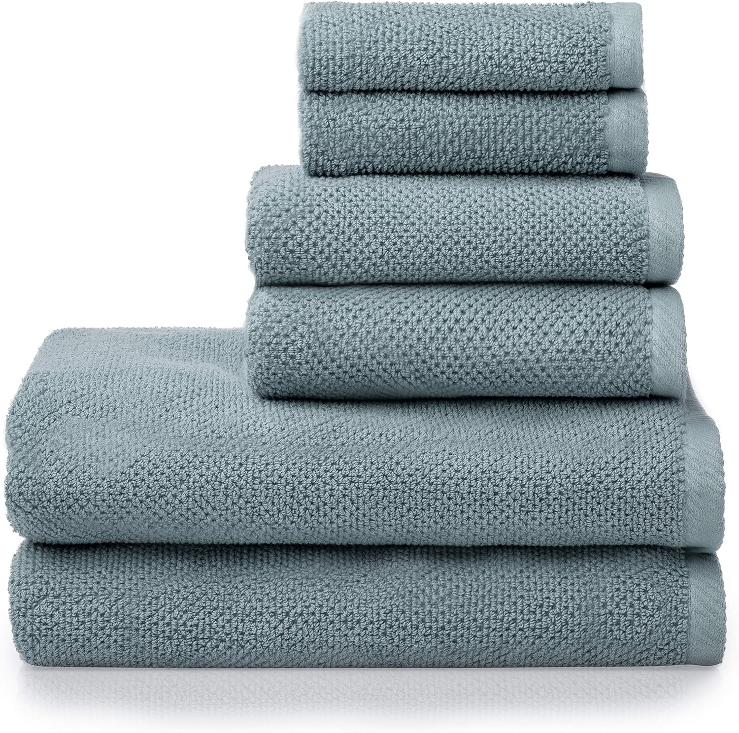 Welhome Franklin 100% Cotton Textured Towel (Dusty Blue) - Set of 6 - Highly Absorbent - Combed Cotton - Durable - Low Lint - 600 GSM - Machine Washable : 2 Bath Towels - 2 Hand Towels - 2 Wash Towels: Home & Kitchen
