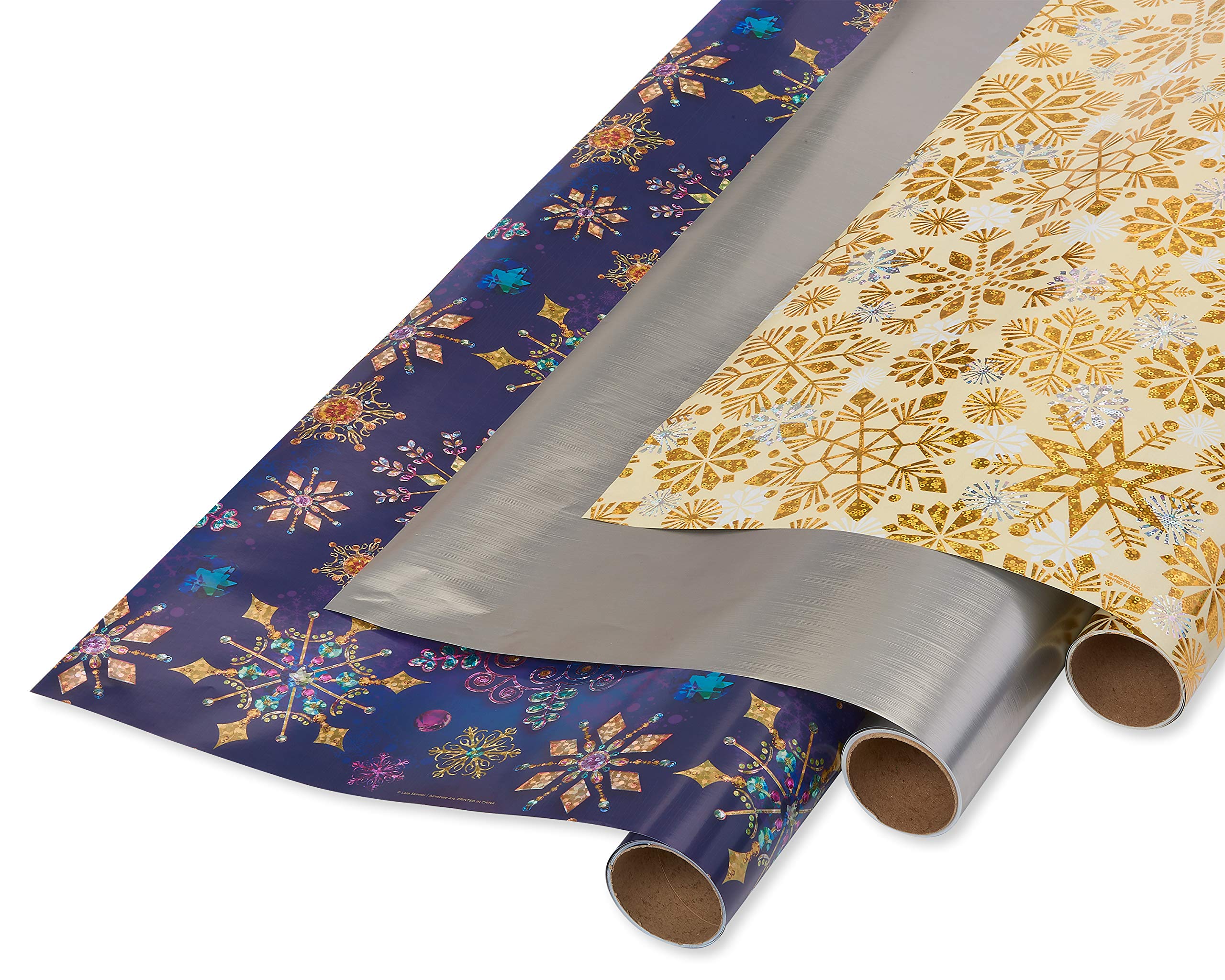 Papyrus Christmas Wrapping Paper, Metallic Trio (3 Pack)