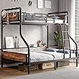 Jocoevol Metal Bunk Bed Twin Over Full, Industrial Bunkbeds Heavy Duty Bed with Safety Guard Rails and Space-Saving Design, Steel Bed for School, Bedroom (Vintage Brown)
