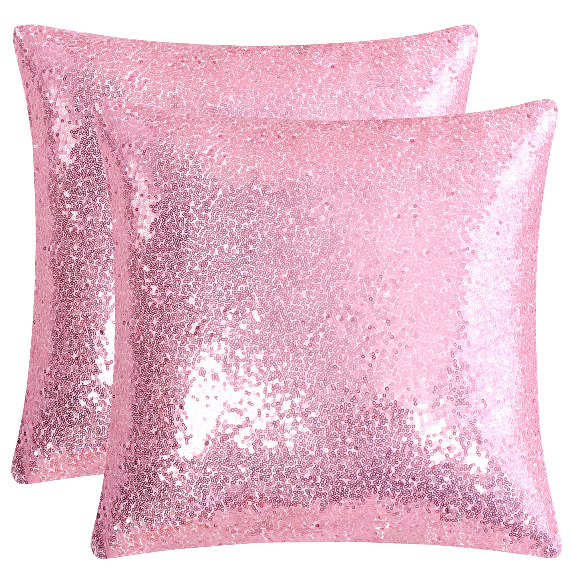 sourcing map 2 Pcs Sequin Throw Pillow Covers, Shiny Sparkling Comfy Satin Cushion Covers, Decorative Pillowcases for Party/Christmas/Thanksgiving/New Year, 40x40 cm, Shiny Pink