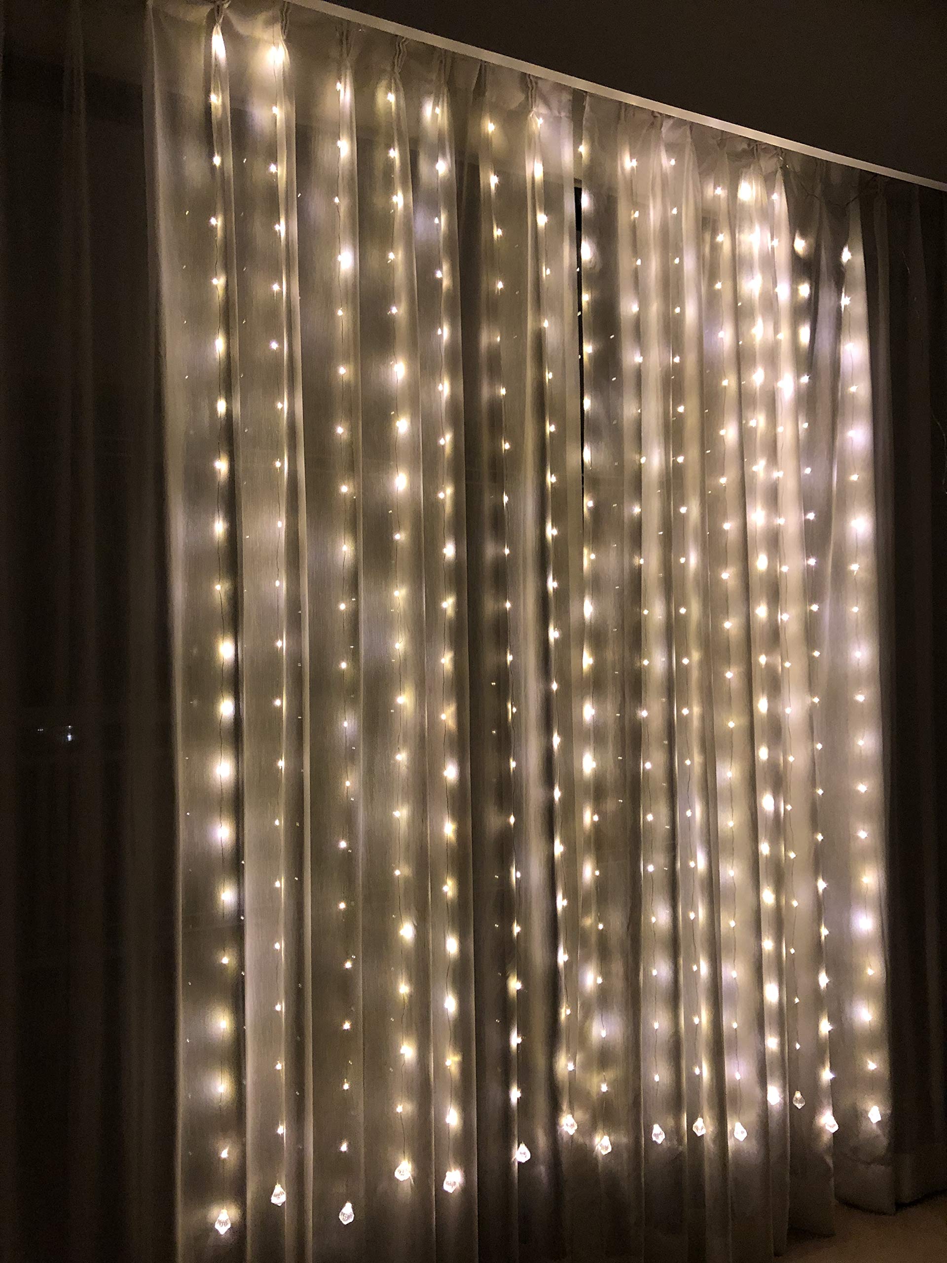 Linkind Copper Wire Fairy String Lights, Curtain Light with Diamond Shape Pendants, 8mode Wall Decorations, Power Supply Low Voltage Safe led Lights.