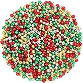 UPINS 1200Pcs Christmas Pearl Beads, Red Green Gold Silver Round 8 mm Pearl Beads for Jewelry Making Christmas Holiday Party Decoration Necklace Bracelets Earrings Hair Beads DIY Crafts Supplies