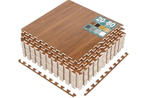 Sorbus 80 Sq. Ft. Wood Grain Floor Tiles Foam Mat EVA Interlocking Mats Tile 3/8-Inch Thick Flooring Wood Puzzle Exercise Mat