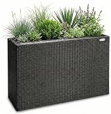 CASARIA Flower Box 4 Inner Pots Poly Rattan Rectangular Planter Brown