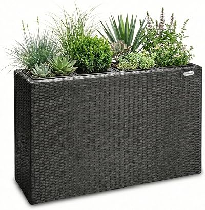 CASARIA Flower Box 4 Inner Pots Poly Rattan Rectangular Planter Brown