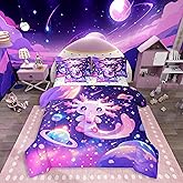 Feelyou Kids Cute Axolotl Comforter Set with Sheets Twin Size, Galaxy Planet Space 7 Pieces Bedding Set Boys Girls Cartoon Animal Bed in A Bag Dreamy Starry Teens Bed Set Bedroom Decor 7Pcs