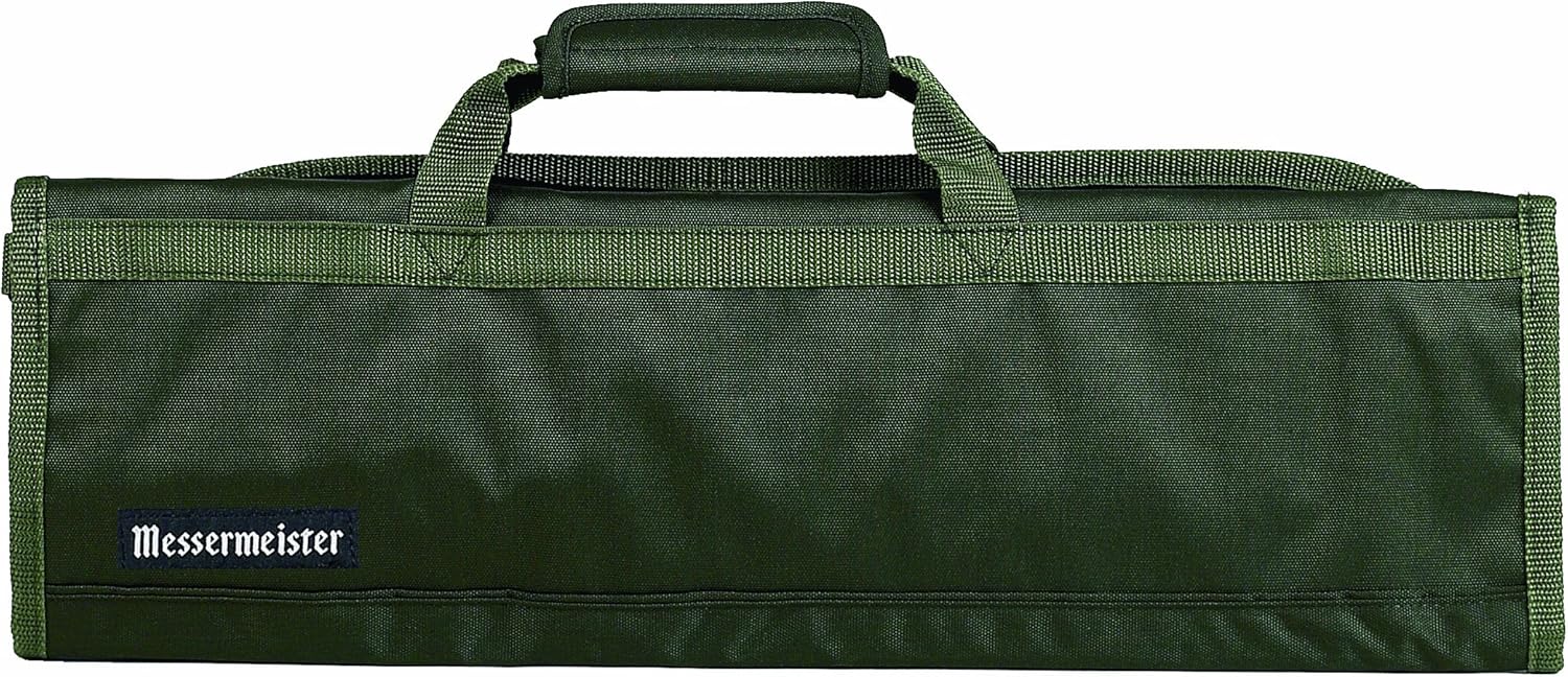 Messermeister 8-Pocket Heavy Duty Nylon Padded Knife Roll, Luggage Grade and Water Resistant, Olive