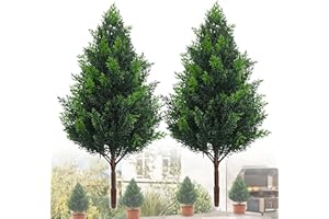 DOPGIB Artificial Cedar Topiary Plants: 20 Inch (2P) UV Resistant Faux Pine Stems Shrubs Plastic Greenery for Outdoor Indoor Home Decor, Garden, Front Porch, Office, Restaurant & Holiday Party
