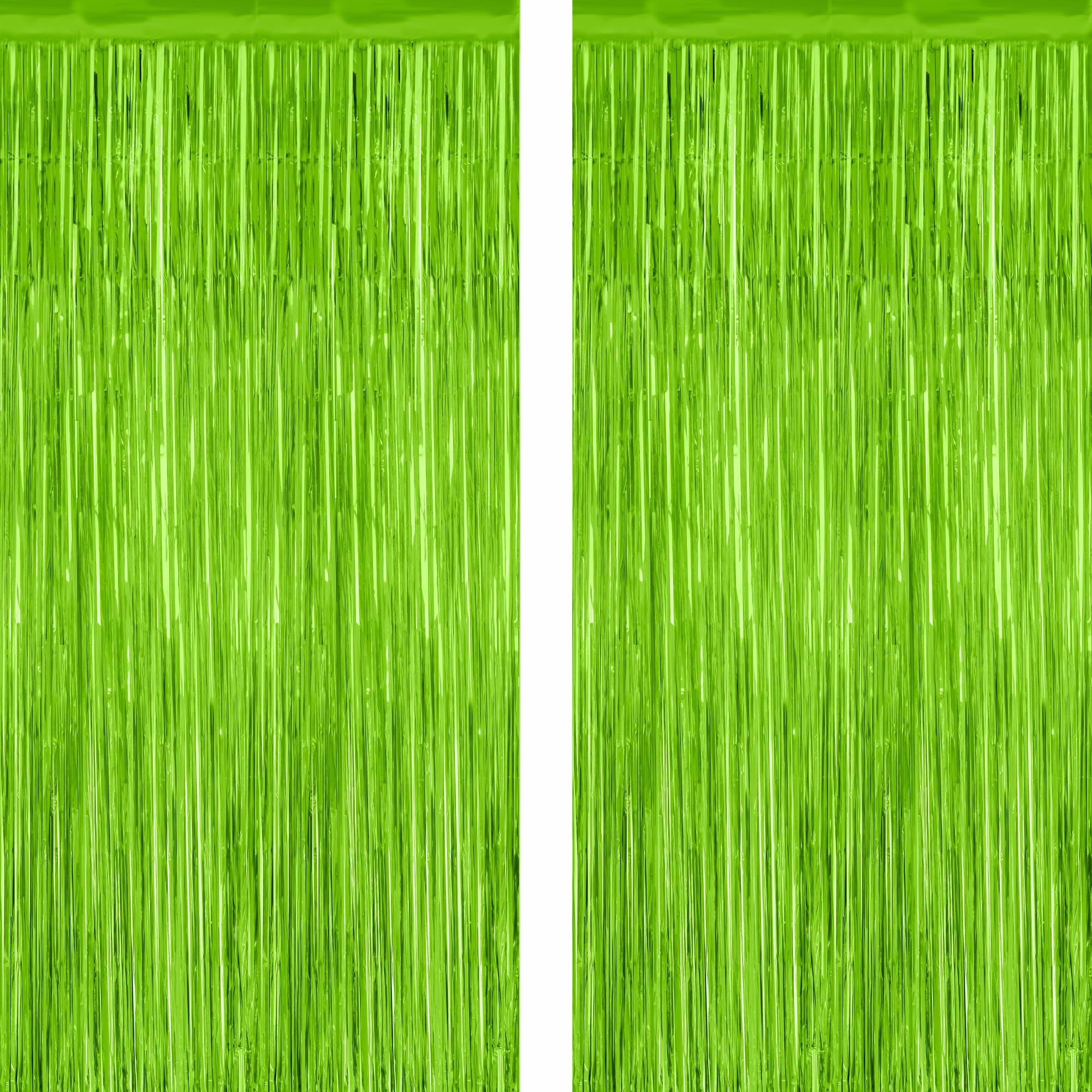 Photo 1 of 2 Pack Backdrop Curtains, 3.28 Feet x 7.05 Feet Grass Green Fringe Curtains, Metallic Tinsel Backdrop Foil Curtains Streamer, Party Supplies Party Decorations Photo Props