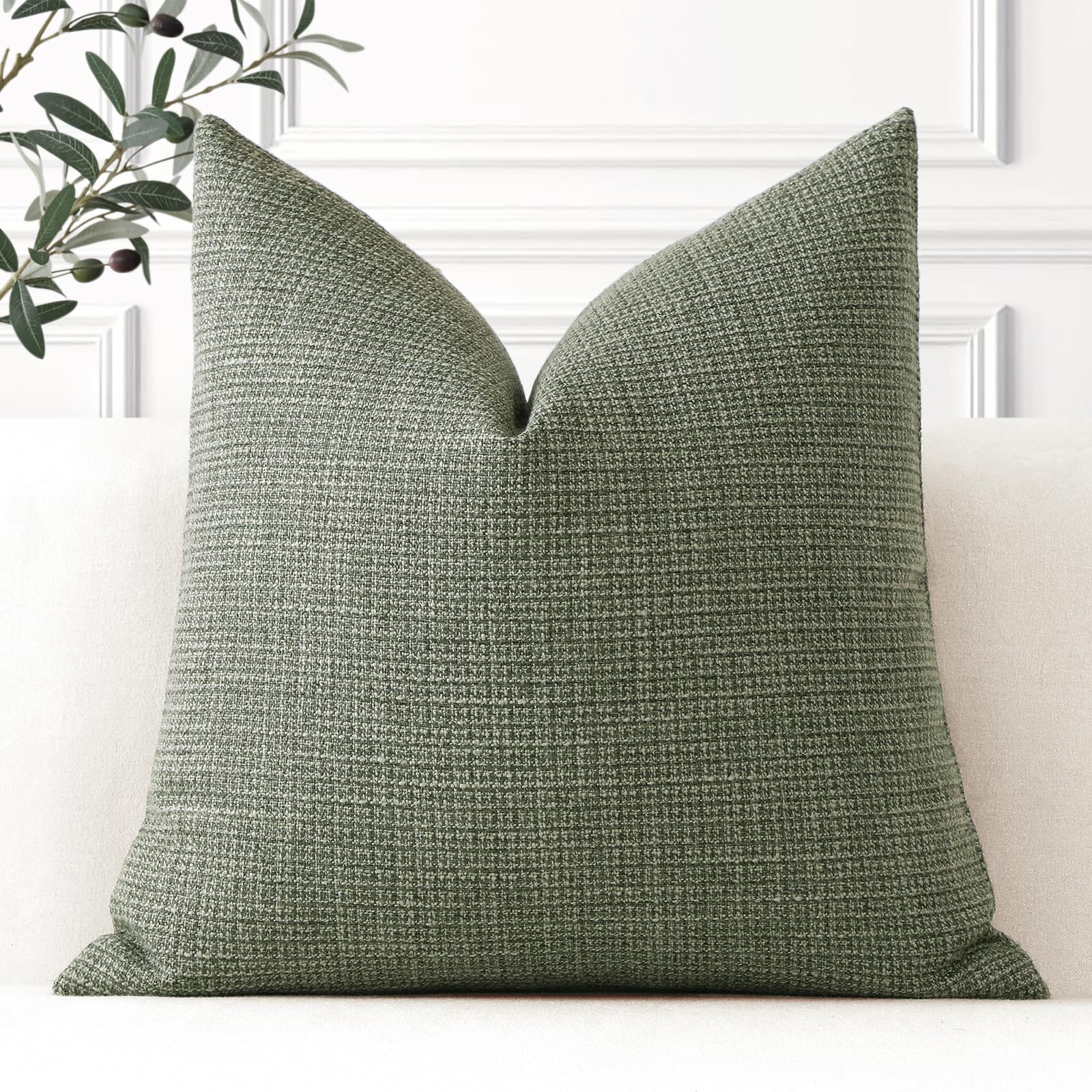 Artscope Linen Cushion Covers Set of 1 Decorative Square Pillowcase Pillow Cover 18x18 Inch for Home Decor Sofa Bedroom Car 45x45cm Gray Green