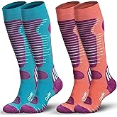 Merino Wool Ski Socks Mens Womens 2 Pairs for Skiing, Snowboarding, Thermal Knee High Winter Warm Sports Performance Socks