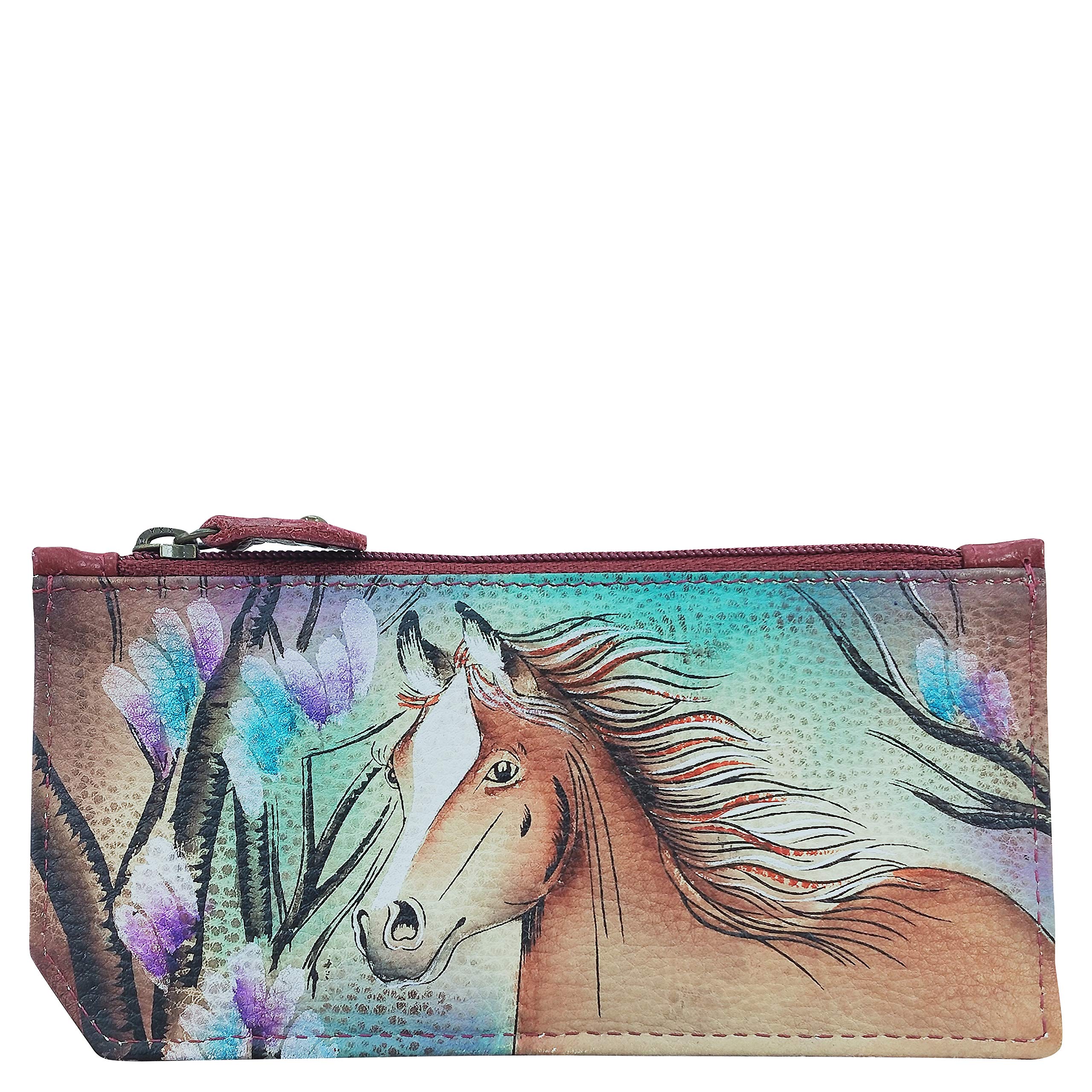 Anuschka Hand-Painted Genuine Leather Women's RFID Blocking Card Case with Coin Pouch - Free Spirit