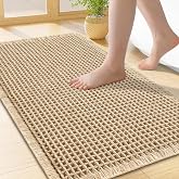 Kitinjoy Waffle Bath Mat 17x24, Small Extra Soft Non Slip Boho Bathroom Mat | Brown, Absorbent Quick Dry Boho Waffle Bathroom
