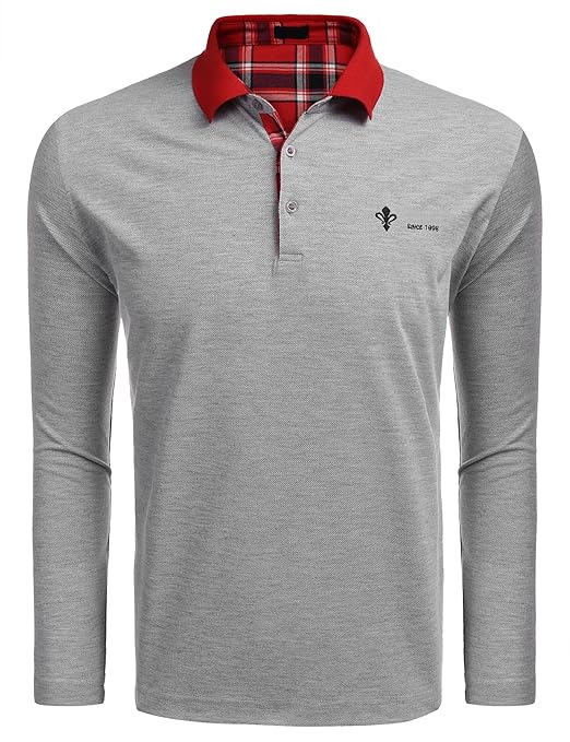 Finejo Herren Poloshirt Langarm Einfarbig Winter Polo Kragen Freizeit Sport Men's Polohemd