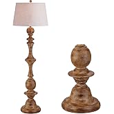 JONATHAN Y Taylor Candlestick Floor Lamp 67", Brown Wood Finish | Rustic Resin, Farmhouse Traditional Standing Light, Linen Empire Shade, Rotary Switch, LED Bulb Included