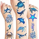 60 PCS Ocean Pre–Cut Animals Temporary Tattoos Themed Birthday Party Decorations Favors Supplies Décor Shark Sea Turtle Whale Fish Tattoo Stickers Gifts For Game Boys Girls