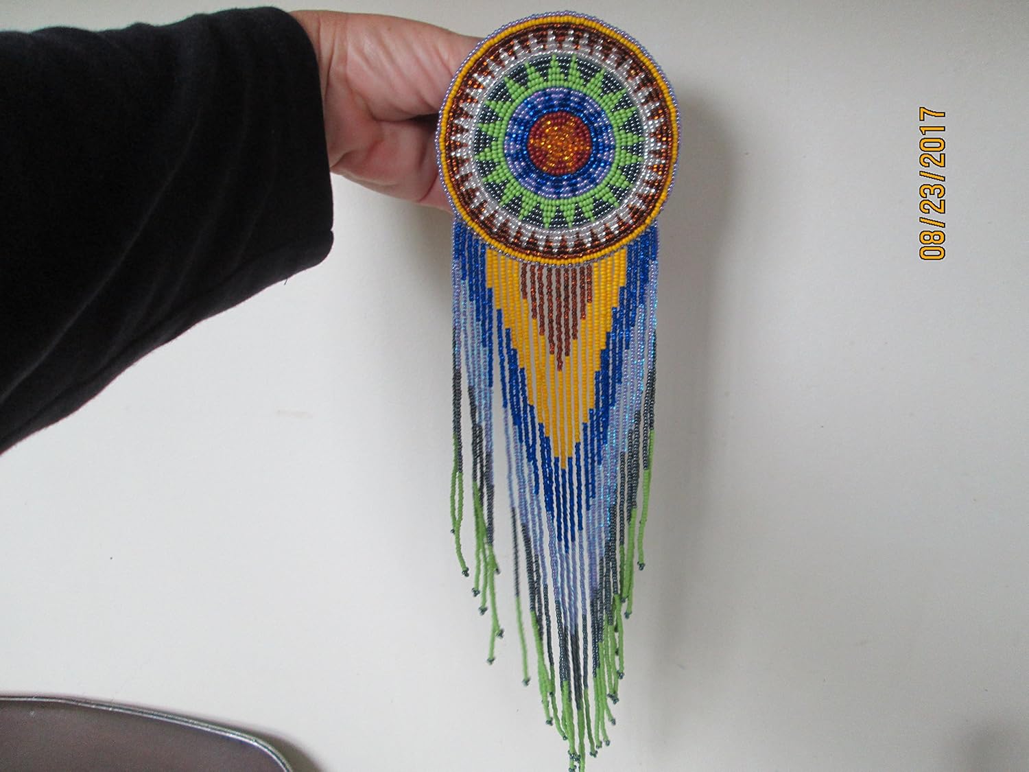 Amazon Com Hand Beaded Blue Gold Yellow Green Disc Medallion