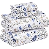 RUVANTI 100% Cotton Sheets – Queen Size Percale Bedding, Cooling & Breathable Floral Design, Durable with a Crisp, Soft & Comfortable Feel, 16" Deep Pocket, 4-Piece Set, Sweet Pea