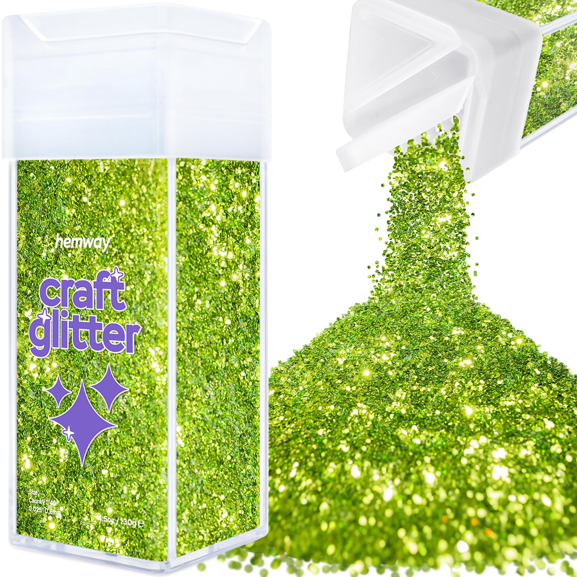 Hemway Glitter Shaker Lime Green 110g Chunky, Craft Glitter Shaker for Resin & Epoxy Crafts, Christmas Art Supplies, Nail, Body, Face, Eye, Festival, Crafting, Slime, Sparkle