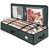 Hearth &amp; Harbor Wrapping Paper Storage Container - Christmas Storage Bag with Interior Pockets - Gift Wrapping Organizer Storage Fits Up to 22 Rolls of 40" - Tear Proof Wrapping Paper Organizer
