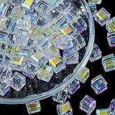 Guoxin 100 Pcs Glass Cube Beads AB Plated Spacer Beads Crystal for DIY Craft Jewelry Making Bracelets 8MM (Cube)