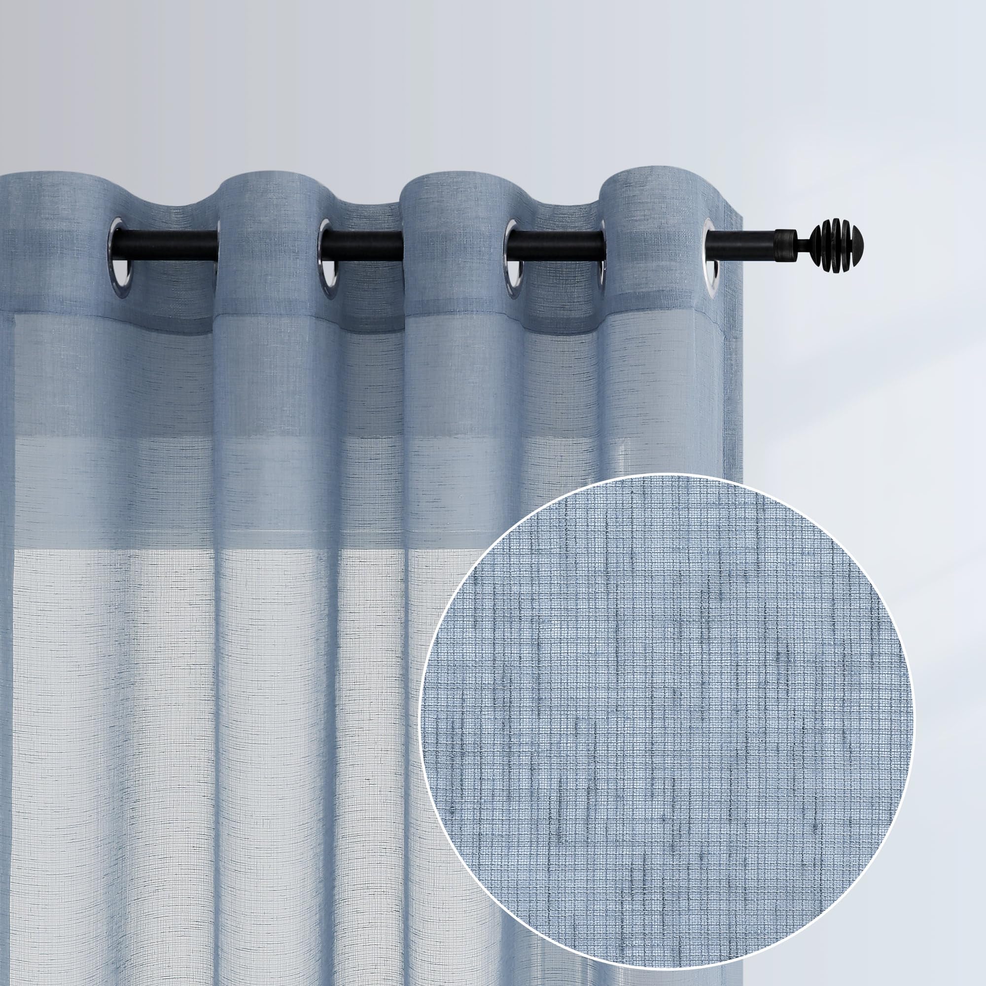 Dusty Blue Sheer Curtains 63 Inch Length for Bedroom 2 Panels Grommet Lightweight Semi Transparent Window Drapes Linen Look Curtains for Boys Room Living Kids Nursery Grayish Greyish Blue 52x63 Long
