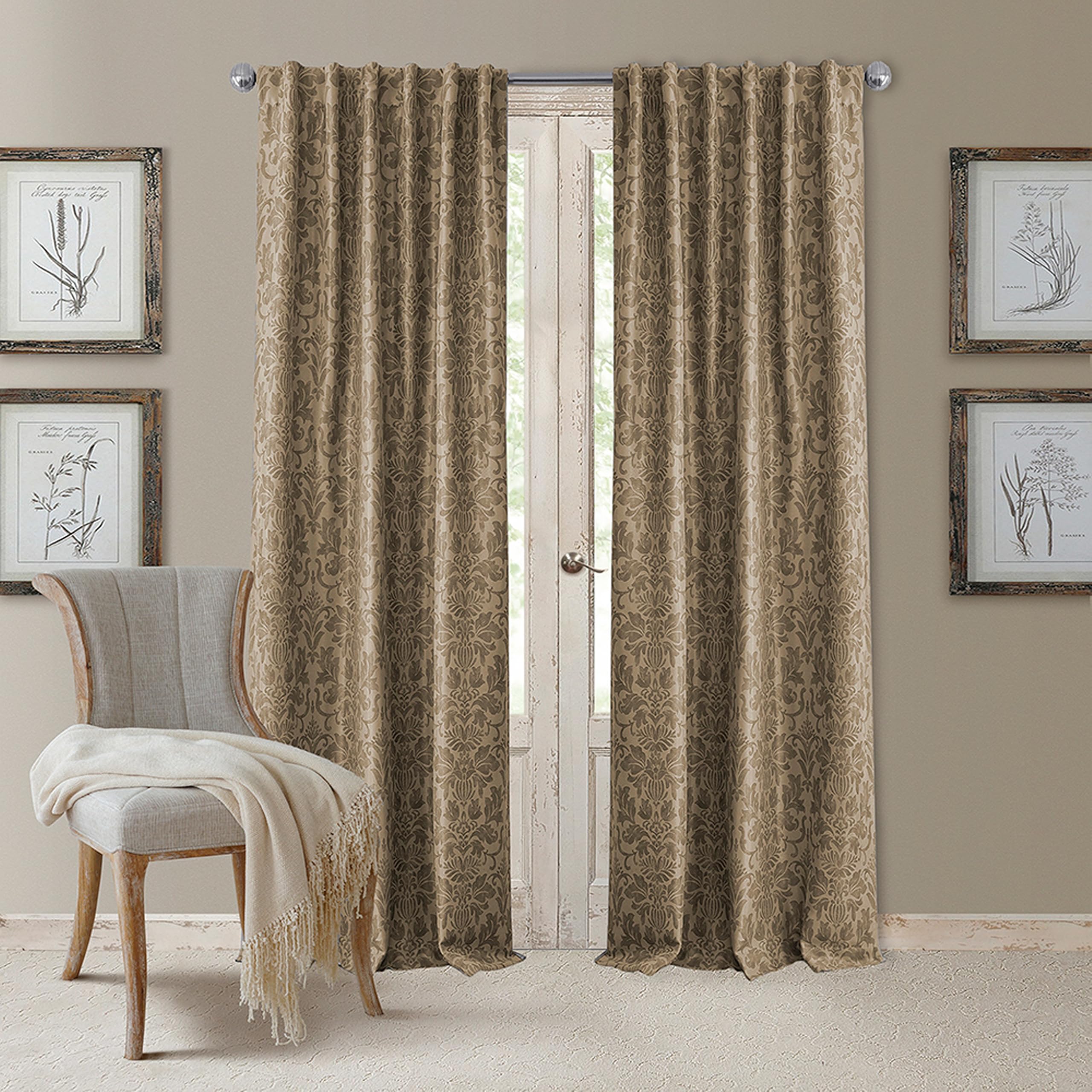 Elrene Home Fashions Blackout Rod Pocket/Back Tab Window Curtain Panel, Fabric, Taupe, 52 in x 95 in (1
