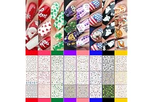 IDDFEVE 30 Sheets 8 Holiday Nail Art Stickers, Variety Pack All Season Nail Decals for All Year, Self-Adhesive Pegatinas Uñas 4th of July Halloween Fall Christmas Valentine St. Patrick's