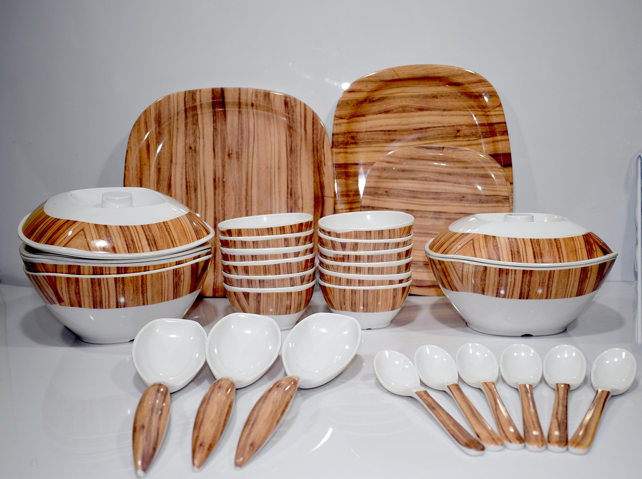PAAKHI Dinner Set Wood Print Dinnerware Serving Set 40 Pieces