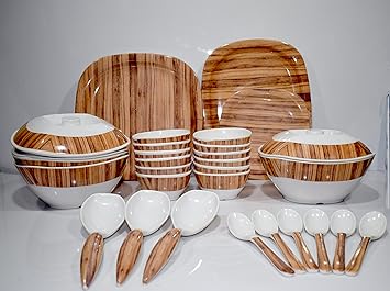 PAAKHI Dinner Set Wood Print Dinnerware Serving Set 40 Pieces