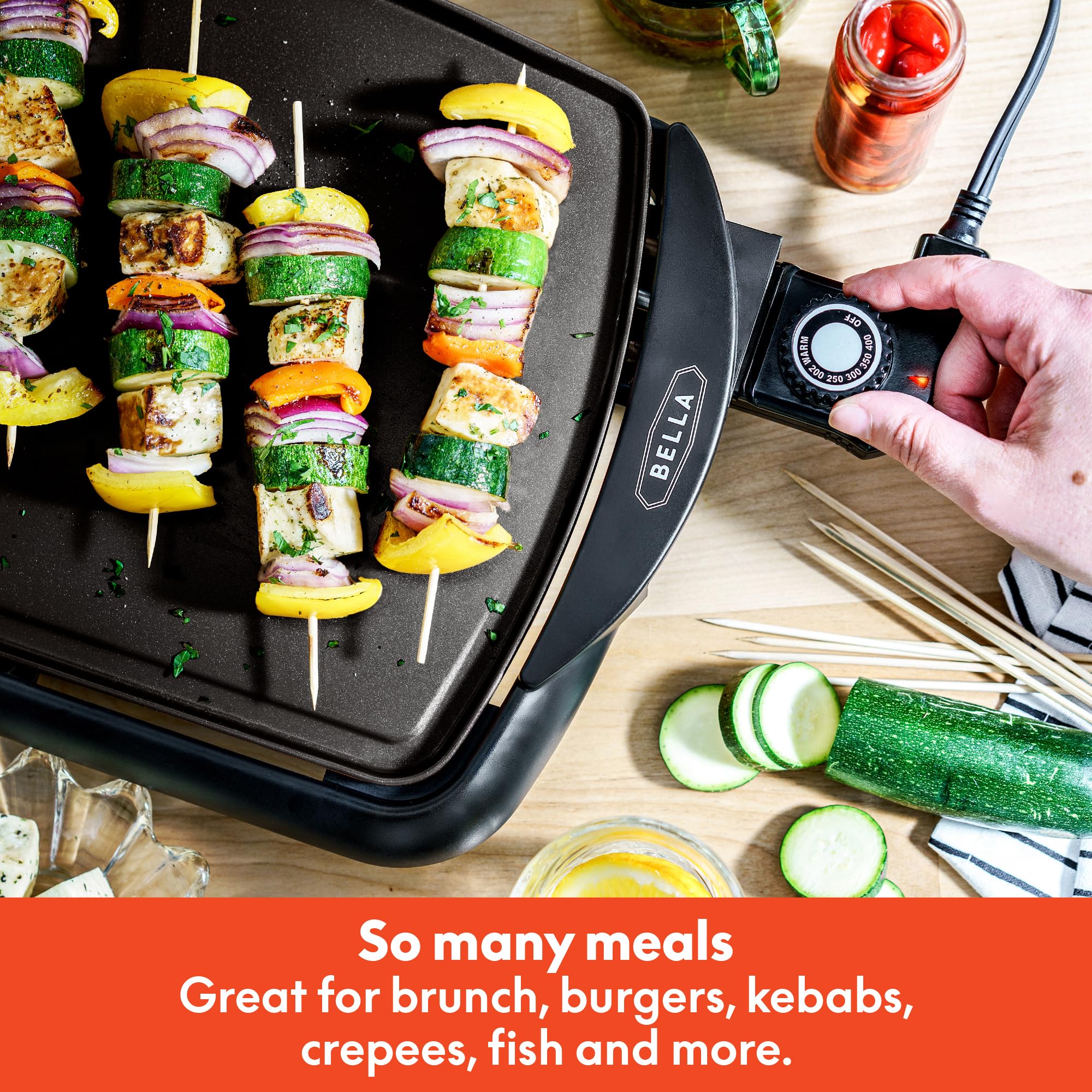 BELLA Electric Griddle & Flat Grill with Nonstick Large Cooking Surface and Removable Probe for Eggs, Tortillas, Pancake and more, 10.5