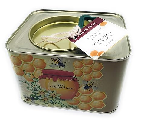 ARISTOS 2kg griechischer Pinien Honig | Thassos Griechenland | kräftiger würziger Geschmack | im 2 KG Kanister | kaltgeschleu