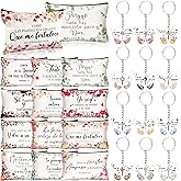 24 Pcs Spanish Christian Gift Set - 12 Women Makeup Bags Bulk & 12 Butterfly Keychains Inspirational Bible Verse Cosmetic Bags Religious Gifts for Women Regalos Religiosos Para Mujer En Español