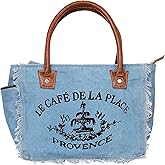 Sel de Mer Canvas Tote Bag for Women with Leather Handles, Shoulder Bag, Casual Everyday Purse, Beach, Travel, Shopping Bag