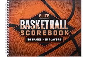 Elite Clipboards Basketball Scorebook - 50 Games Score Book Side by Side Score Keeping Book for Stats | Basketball Stat Tracking Book - High School, Middle School, Little League for Scorekeepers