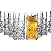 Royalty Art Kinsley Tall Highball Glasses Set of 8, 12 Ounce Cups, Textured Designer Glassware for Drinking Water, Beer, or Soda, Trendy and Elegant Dishware, Dishwasher Safe (Hiball)
