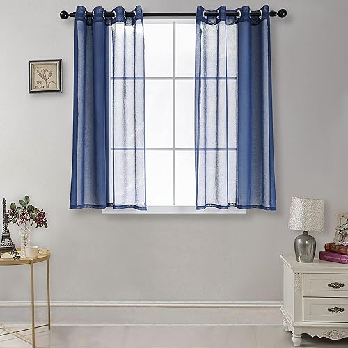 CUCRAF Net Curtains for Living Room & Bedroom - Voile Sheer Blue Curtains, 54" Drop Pair, Wrinkle Resistant Solid Colour, Easy to Clean and Machine Washable