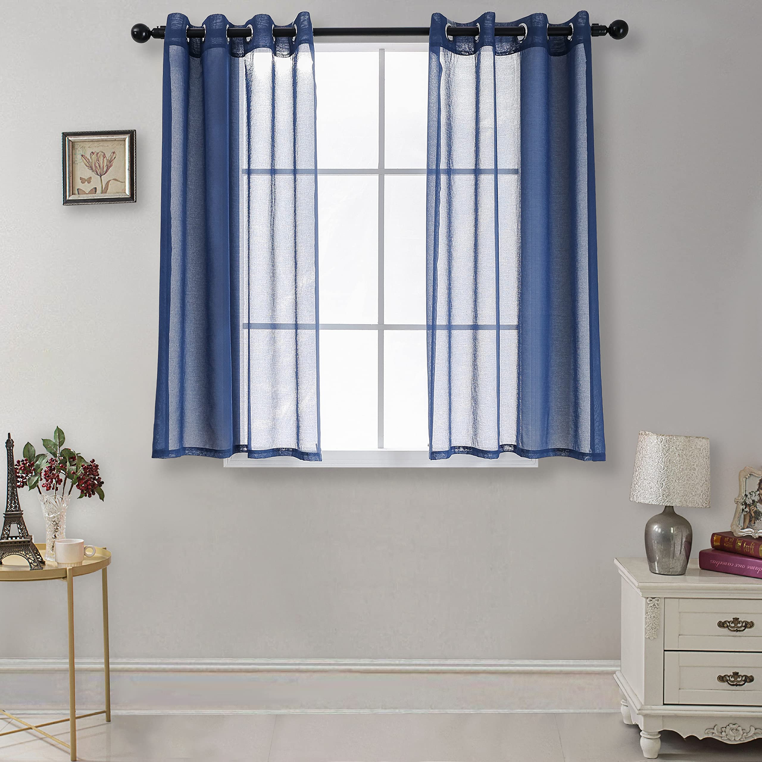 CUCRAF Net Curtains for Living Room & Bedroom - Voile Sheer Blue Curtains, 54" Drop Pair, Wrinkle Resistant Solid Colour, Easy to Clean and Machine Washable