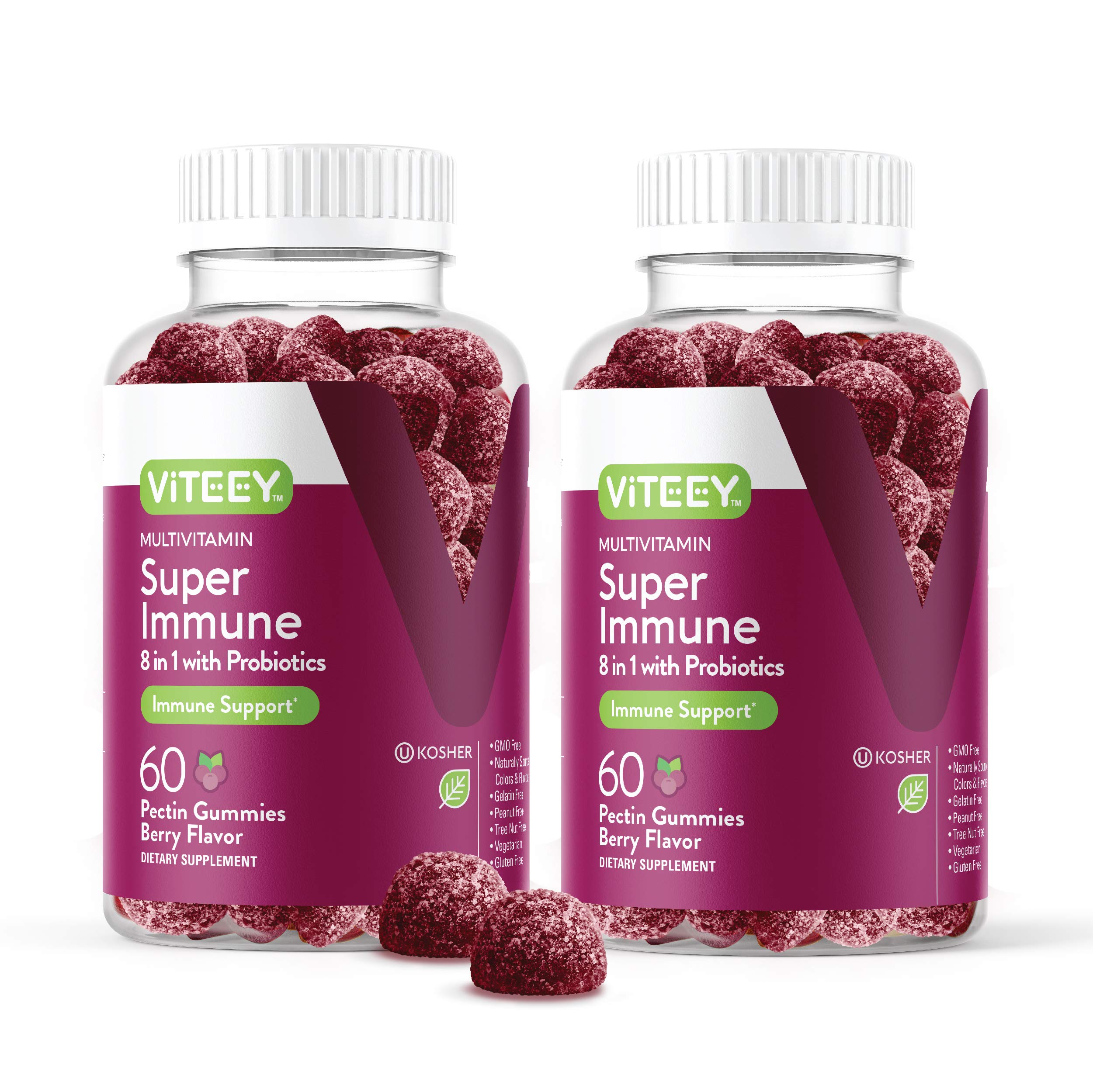 [60 Count 2 Pack] 8 in 1 Immune Support Booster Pectin Gummies with