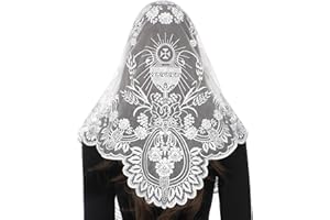 Bozidol Traditional Triangular church veil - Spanish Style with Holy Grail Embroidery Lace Mantilla veil for women