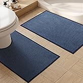 YIHOUSE Bathroom Rugs Mats Sets 2 Pieces, Ultra Thin Bath Mat Absorbent Non Slip Bath Rugs for Bathroom Washable, Shower, Sink, Laundry (Dark Blue, 2 Pieces)