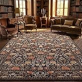 GarveeHome Brown Vintage Floral Washable Rugs 5x7 for Living Room Black Boho Botanical Retro Rug Low Pile Stain Resistance Non Slip Carpet for Bedroom Nursery Dining Room