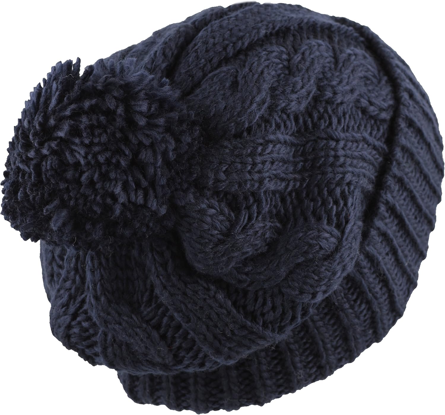 The Hat Depot Winter Thick and Warm Pom Pom Fleece Lined Skully Knit Beanie Hat (Navy) at  Women’s Clothing store